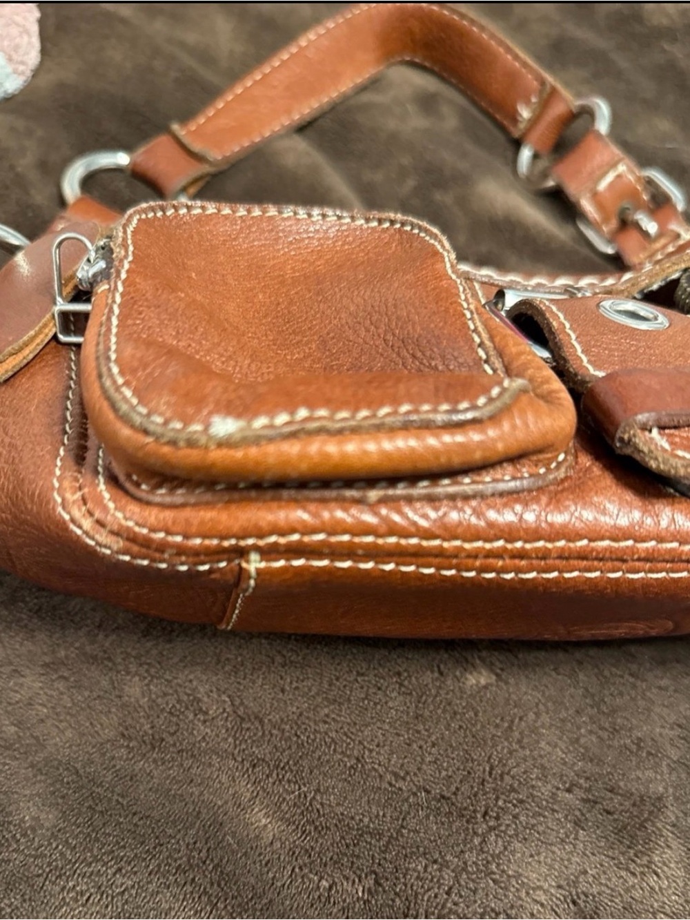 Roots Chestnut Leather Shoulder Bag with Cream Interior -EMILY SMALL SATCHEL - Picture 3 of 12